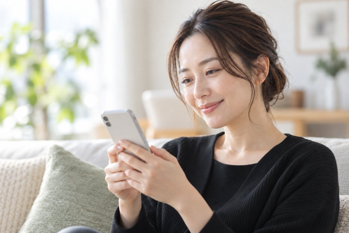 スマホで予約する女性